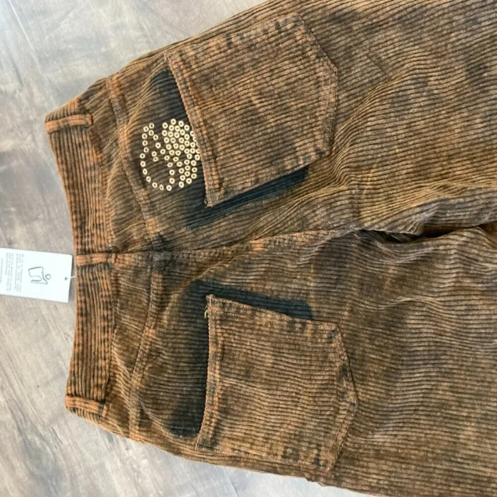 NWT Mundaka Free People Studded Corduroy Jeans Brown Sz 8/L